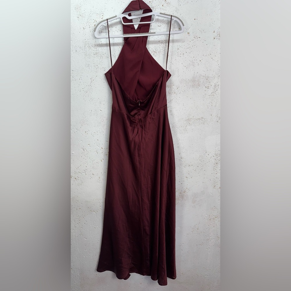 Astr The Label Marissa Satin Halter Neck Midi Dress in Deep Wine NEW Size Large - Picture 7 of 12